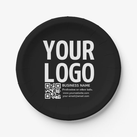 Ihr Logo mit bearbeitbarem QR-Code und Text Pappteller (Vorderseite)