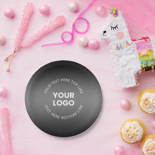 Ihr Logo mit/bearbeitbarer schwarz-weißer Farbe Pappteller (Party)