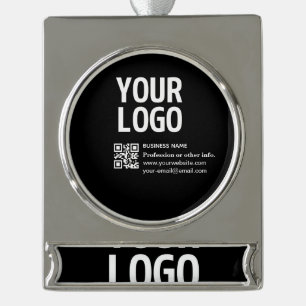 Ihr Logo mit editierbarem QR-Code und Text Banner-Ornament Silber