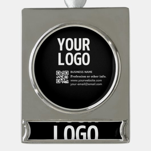 Ihr Logo mit editierbarem QR-Code und Text  Banner-Ornament Silber (Vorderseite)