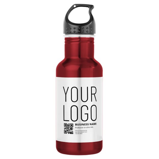 Ihr Logo mit editierbarem QR-Code und Text Edelstahlflasche (Vorderseite)