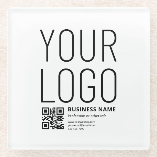 Ihr Logo mit editierbarem QR-Code und Text Glasuntersetzer (Vorderseite)