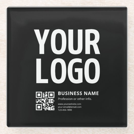 Ihr Logo mit editierbarem QR-Code und Text Glasuntersetzer (Vorderseite)
