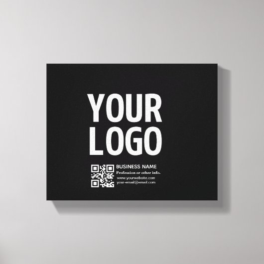 Ihr Logo mit editierbarem QR-Code und Text Leinwanddruck (Vorderseite)