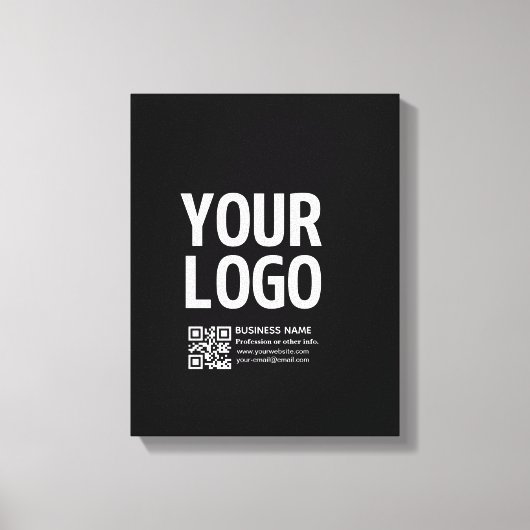 Ihr Logo mit editierbarem QR-Code und Text Leinwanddruck (Vorderseite)