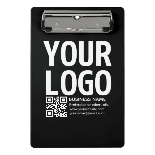 Ihr Logo mit editierbarem QR-Code und Text Mini Klemmbrett (Vorderseite)