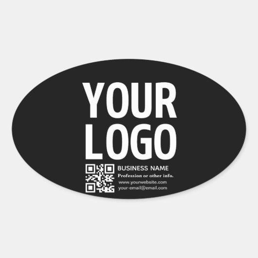Ihr Logo mit editierbarem QR-Code und Text Ovaler Aufkleber (Vorderseite)