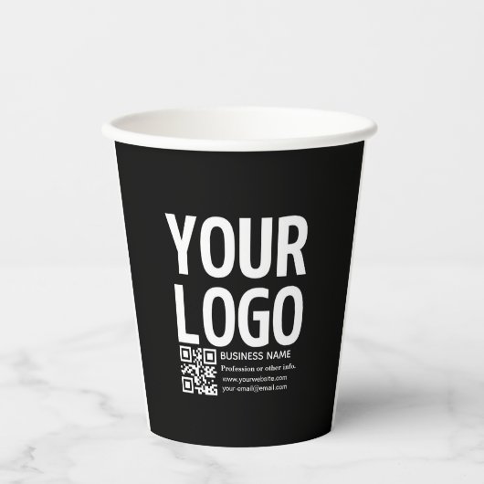 Ihr Logo mit editierbarem QR-Code und Text Pappbecher (Vorderseite)