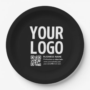 Ihr Logo mit editierbarem QR-Code und Text Pappteller