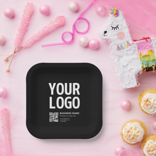 Ihr Logo mit editierbarem QR-Code und Text Pappteller (Party)