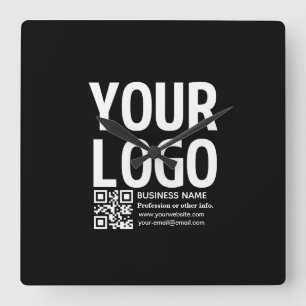 Ihr Logo mit editierbarem QR-Code und Text  Quadratische Wanduhr