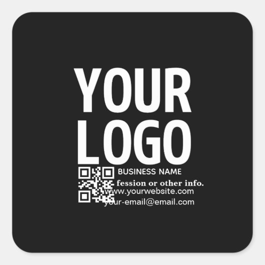 Ihr Logo mit editierbarem QR-Code und Text Quadratischer Aufkleber (Vorderseite)