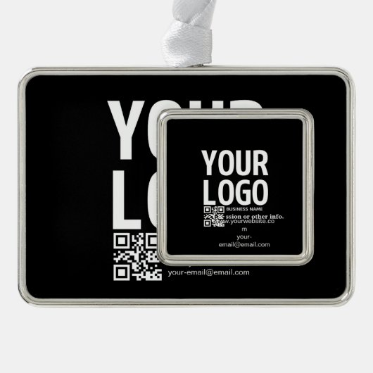 Ihr Logo mit editierbarem QR-Code und Text Rahmen-Ornament Silber (Vorderseite)