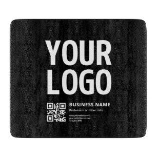 Ihr Logo mit editierbarem QR-Code und Text Schneidebrett
