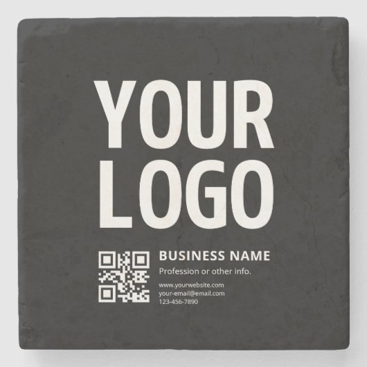 Ihr Logo mit editierbarem QR-Code und Text Steinuntersetzer (Vorderseite)