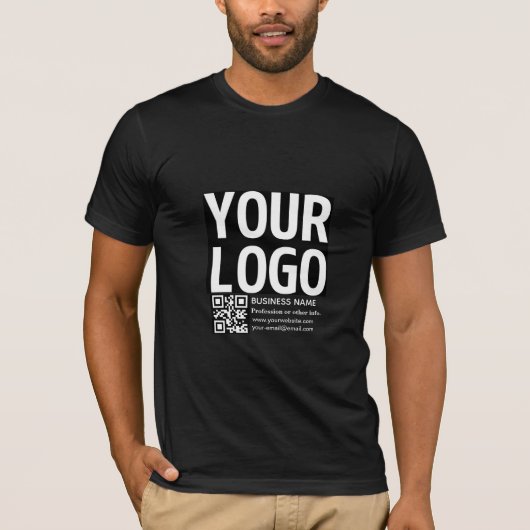 Ihr Logo mit editierbarem QR-Code und Text T-Shirt (Vorderseite)