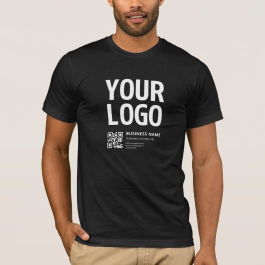 Ihr Logo mit editierbarem QR-Code und Text T-Shirt (Vorderseite)