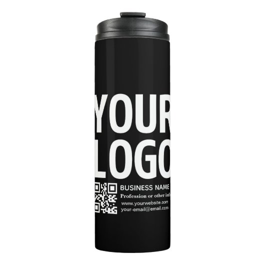 Ihr Logo mit editierbarem QR-Code und Text Thermosbecher (Vorderseite)