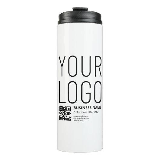 Ihr Logo mit editierbarem QR-Code und Text Thermosbecher (Vorderseite)