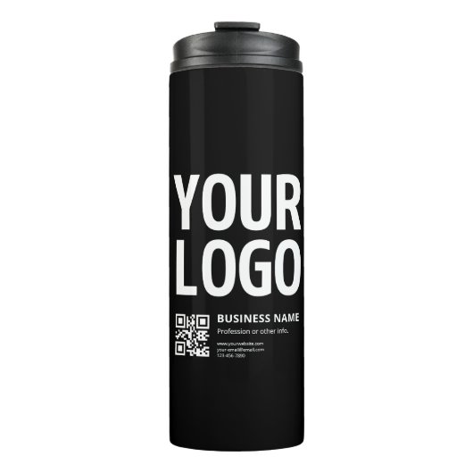 Ihr Logo mit editierbarem QR-Code und Text Thermosbecher (Vorderseite)