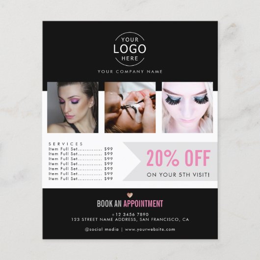 Ihr Logo Modern Black Pink Beauty Salon Promo Flyer (Vorne)