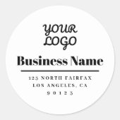 Ihr Logo Moderne Rücksendeadresse Weiß und Schwarz Runder Aufkleber (Vorderseite)