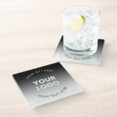 Ihr Logo | Modernes, bearbeitbares Schwarz-Weiß-Bi Glasuntersetzer (Schrägansicht)