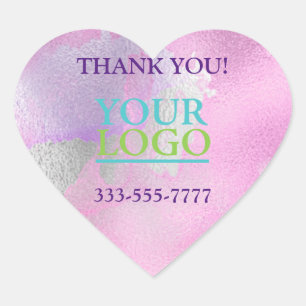 Ihr Logo, Name Telefonwerbung, rosa Pastell Art Herz-Aufkleber