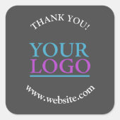 Ihr Logo, Name und Website-Promo, dunkelgrau Quadratischer Aufkleber (Vorderseite)