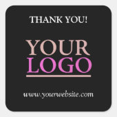 Ihr Logo, Name und Website-Promo, schwarz Quadratischer Aufkleber (Vorderseite)