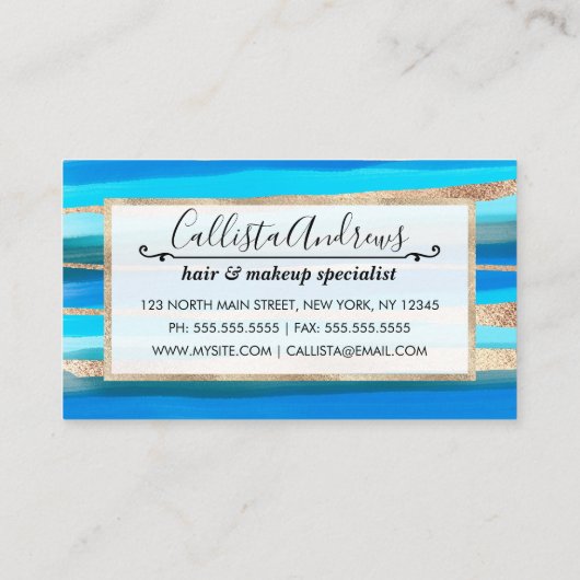 Ihr Logo Ocean Blue Gold Abstrakte Farbstreifen Visitenkarte (Rückseite)