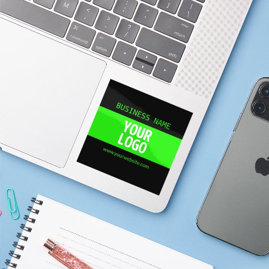 Ihr Logo oder Bild | Schwarz-Weiß-Grün Aufkleber (Laptop mit iPhone)
