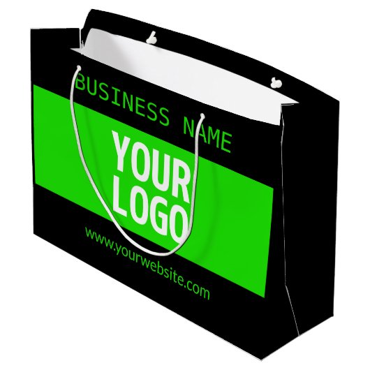 Ihr Logo oder Bild | Schwarz-Weiß-Grün Große Geschenktüte (Rückseite Schrägansicht)