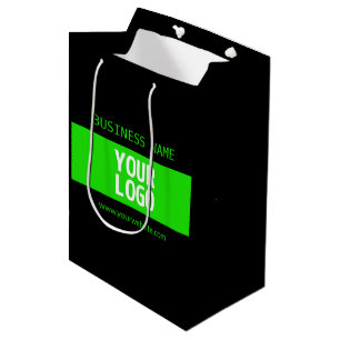 Ihr Logo oder Bild Schwarz-Weiß-Grün Mittlere Geschenktüte