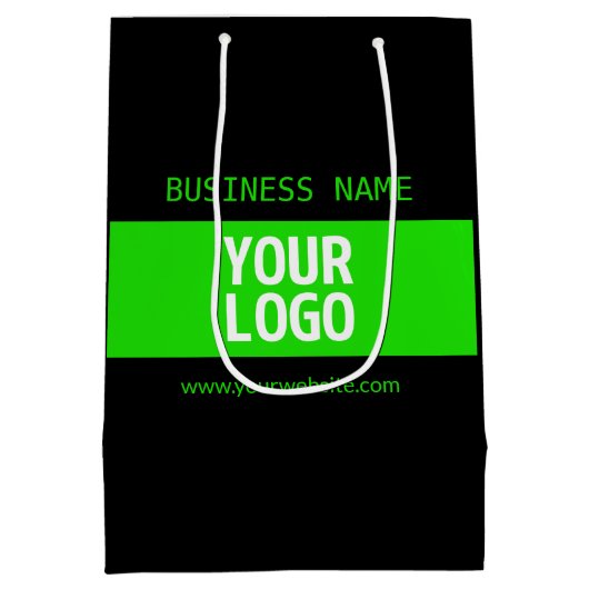 Ihr Logo oder Bild | Schwarz-Weiß-Grün Mittlere Geschenktüte (Rückseite)