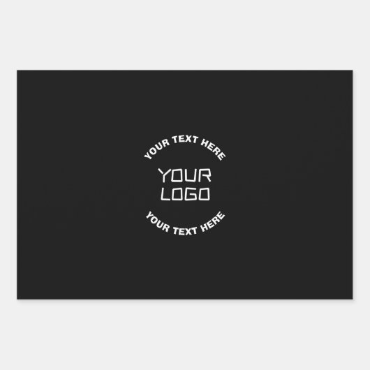 Ihr Logo oder Bild und bearbeiteter Text | Schwarz Geschenkpapier Set (Vorderseite)