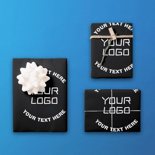 Ihr Logo oder Bild und bearbeiteter Text | Schwarz Geschenkpapier Set
