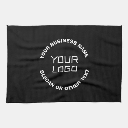Ihr Logo oder Bild und bearbeiteter Text | Schwarz Geschirrtuch (Horizontal)