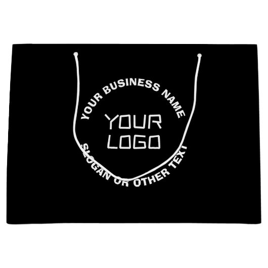 Ihr Logo oder Bild und bearbeiteter Text | Schwarz Große Geschenktüte (Vorderseite)