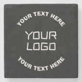 Ihr Logo oder Bild und bearbeiteter Text | Schwarz Steinuntersetzer (Vorderseite)