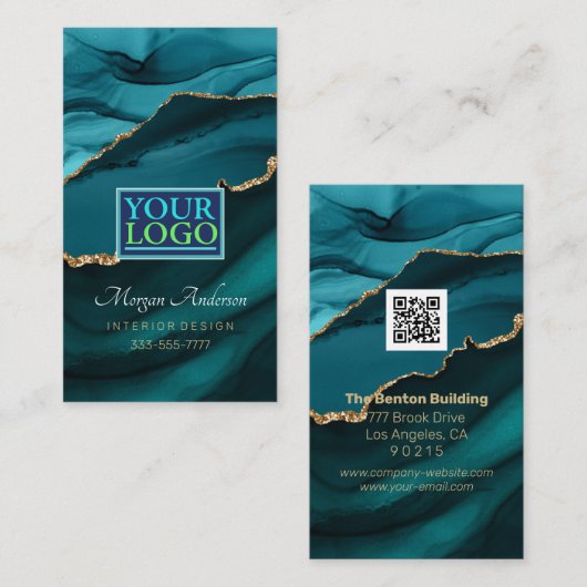 Ihr Logo, QR-Code, Elegant Pro, Aquamarines Agate Visitenkarte (Vorne/Hinten)
