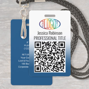 Ihr Logo, QR-Code, Name und Titel Blue Gradient Ausweis