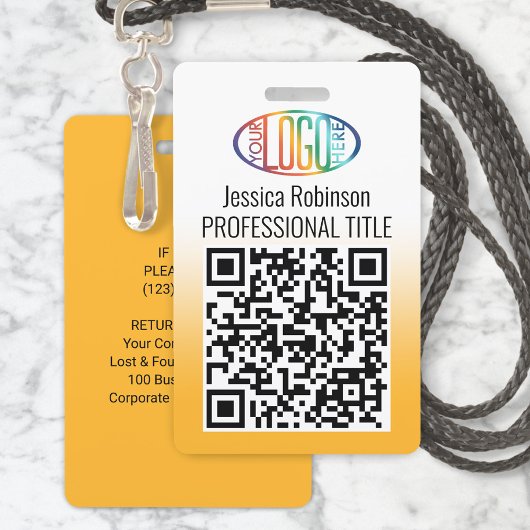 Ihr Logo, QR-Code, Name und Titel Gelbe Farbe Ausweis