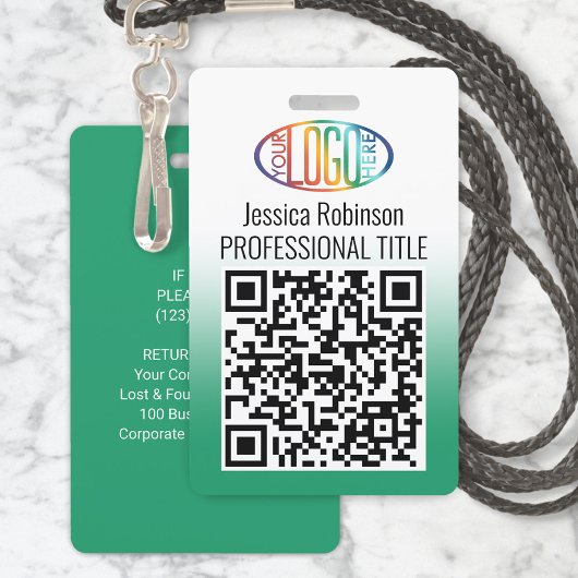 Ihr Logo, QR-Code, Name und Titel Grüne Farbe Ausweis