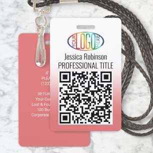 Ihr Logo, QR-Code, Name und Titel Rosa Farbverlauf Ausweis