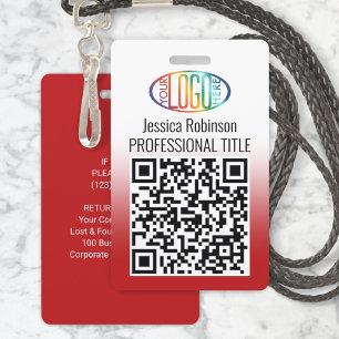 Ihr Logo, QR-Code, Name und Titel Roter Farbverlau Ausweis