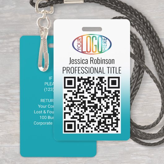 Ihr Logo, QR, Name und Titel Aquamarin Blue Gradie Ausweis