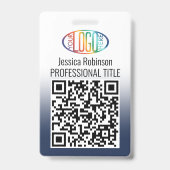 Ihr Logo, QR, Name und Titel Navy Blue Gradient Ausweis (Vorderseite)