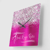 Ihr Logo Silver Glitzer Hot Pink Glam Quadratische Wanduhr (Winkel)