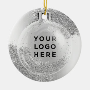 Ihr Logo Silver Glitzer Tropfen Weihnachtsball Keramik Ornament